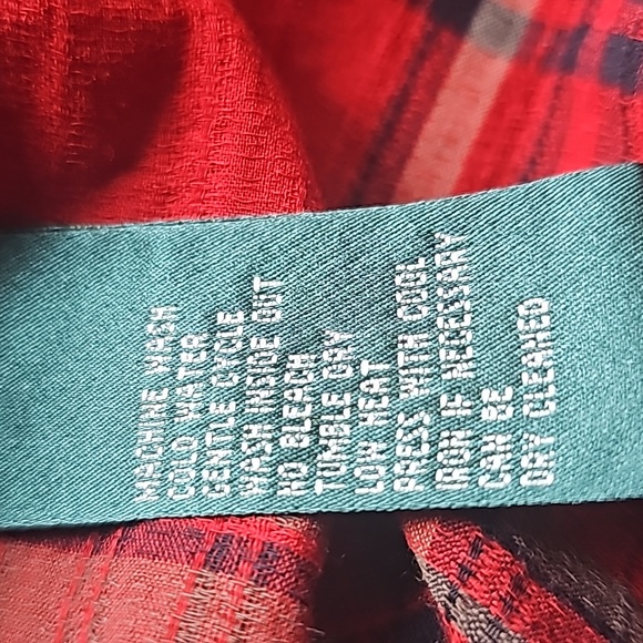 Lauren Ralph Lauren Red Plaid Button Down Cotton Blouse Epaulettes Large - Picture 10 of 10